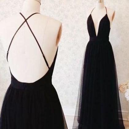 Sexy Black Prom Dress,a Line Long Prom..