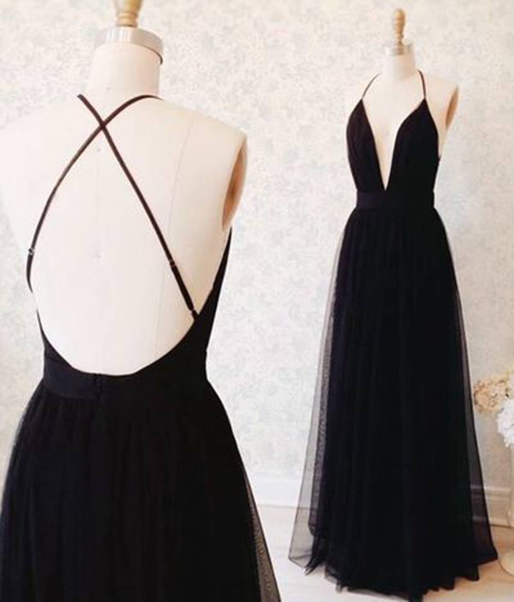 Sexy Black Prom Dress,a Line Long Prom Dresses,sexy V Neck Prom Party Dress,vestidos De Fiesta
